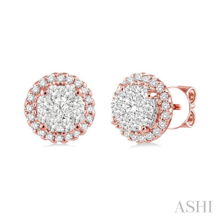 1/2 ctw Lovebright Round Cut Diamond Earrings in 14K Rose and White Gold