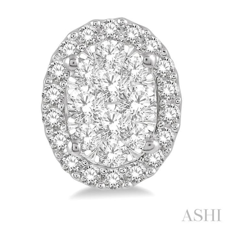 1/2 ctw Oval Shape Lovebright Round Cut Diamond Stud Earrings in 14K White Gold