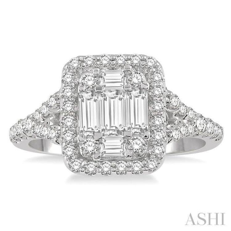 1 ctw Baguette & Round Cut Fusion Diamond Ring in 14K White Gold