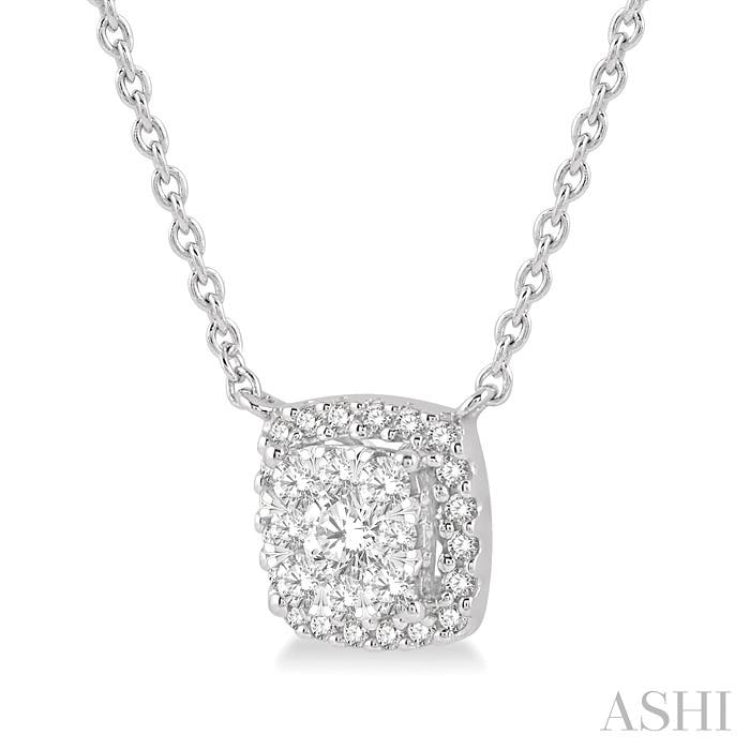 3/4 Ctw Cushion Shape Lovebright Diamond Pendant With Chain in 14K White Gold