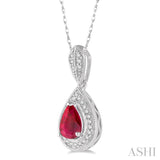1/10 ctw Pear Shape 6x4mm Ruby & Round Cut Diamond Precious Pendant With Chain in 10K White Gold