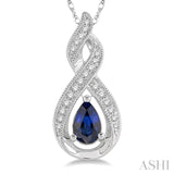1/10 ctw Entwined Pear Shape 6x4mm Sapphire & Round Cut Diamond Precious Pendant With Chain in 10K White Gold