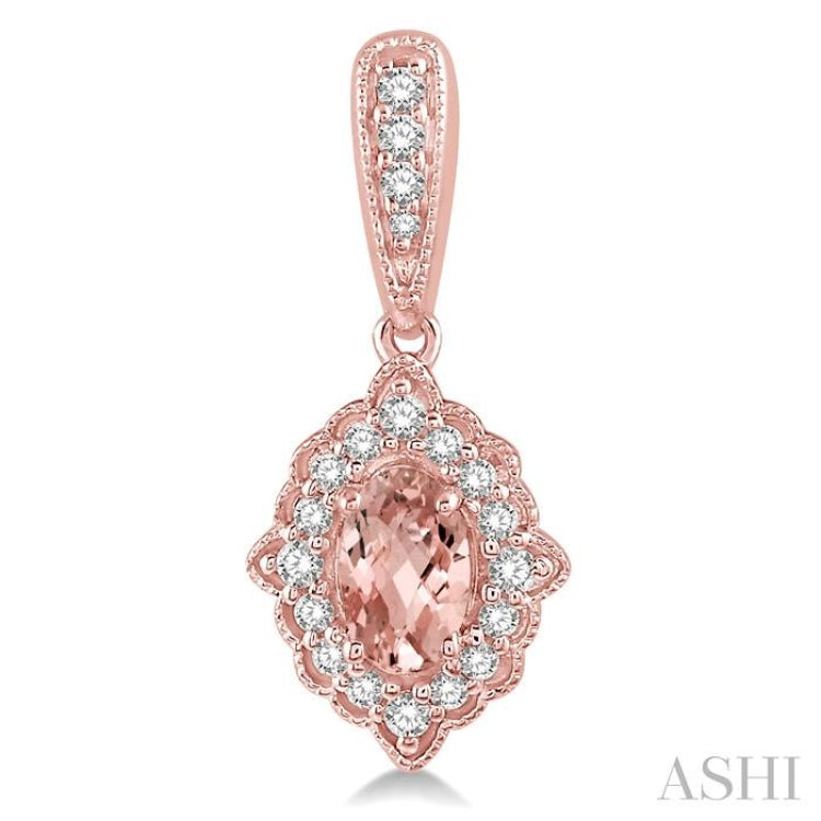 1/4 Ctw Oval Shape 5x3mm Morganite & Round Cut Diamond Semi Precious Earrings in 10K Rose Gold