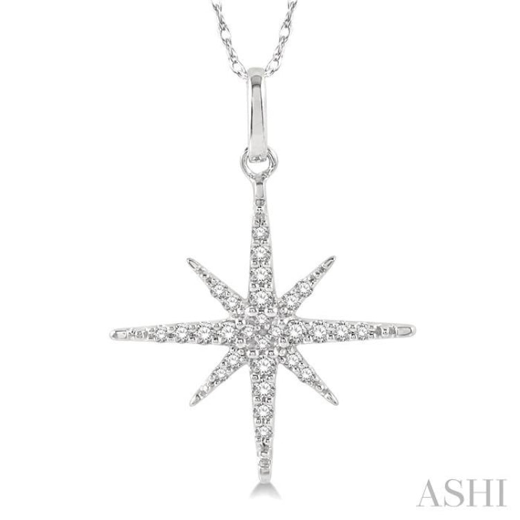 1/6 Ctw Round Cut Diamond Star Pendant With Chain in 10K White Gold