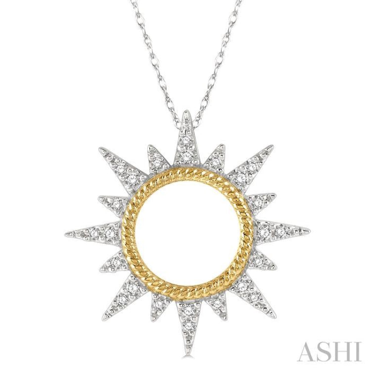 1/6 Ctw Sun Motif Round Cut Diamond Pendant With Chain in 10K White and Yellow Gold