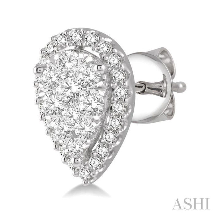 1 ctw Pear Shape Lovebright Diamond Stud Earrings in 14K White Gold