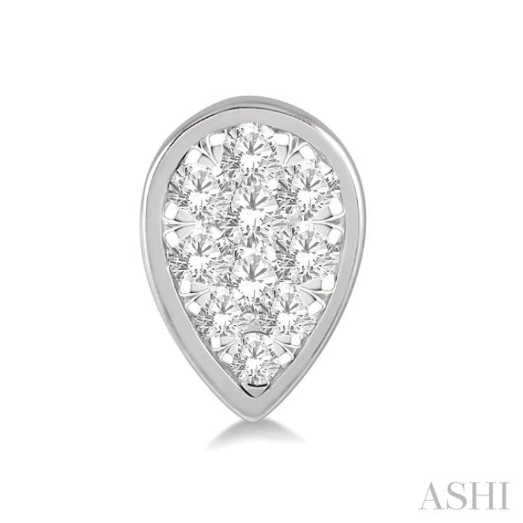1/3 Ctw Pear Shape Lovebright Round Cut Diamond Bezel Stud Earrings in 14K White Gold
