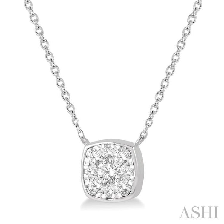 1/3 Ctw Cushion Shape Lovebright Diamond Pendant With Chain in 14K White Gold