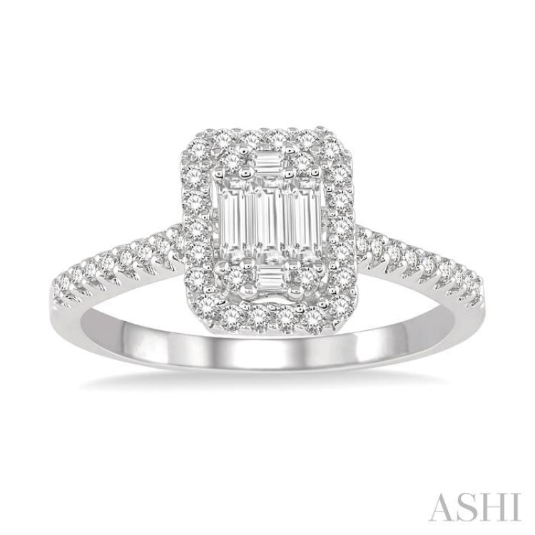 3/8 Ctw Emerald Shape fusion Diamond Ring in 14K White Gold