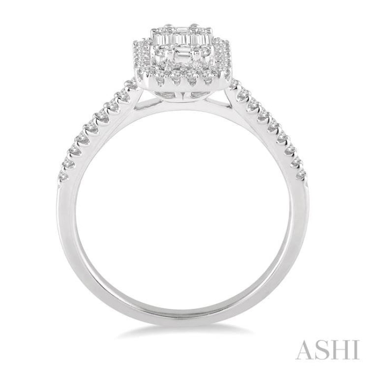 3/8 Ctw Emerald Shape fusion Diamond Ring in 14K White Gold
