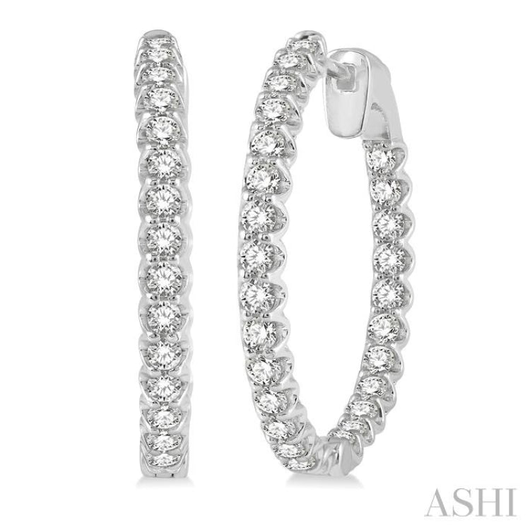 2.00 ctw Inside-Out Round Cut Diamond Hoop Earrings in 14K White Gold