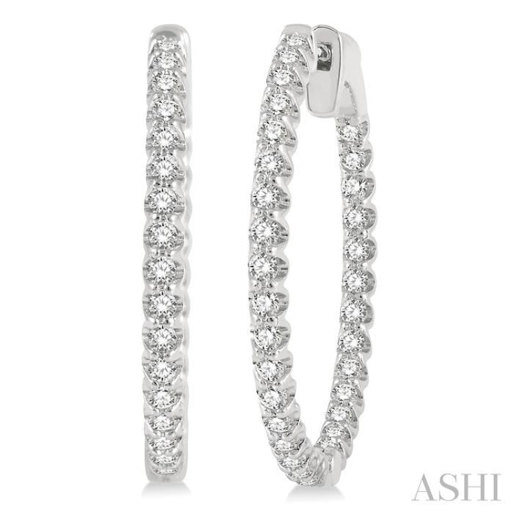1.00 ctw Inside-Out Round Cut Diamond Hoop Earrings in 14K White Gold