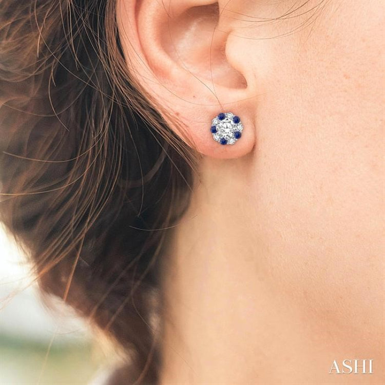 2.65 MM Round Cut Sapphire and 3/4 Ctw Round Cut Diamond Earring Jacket in 14K White Gold