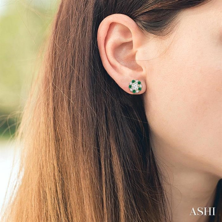 2.30 MM Round Cut Emerald and 1/2 Ctw Round Cut Diamond Earring Jacket in 14K Yellow Gold