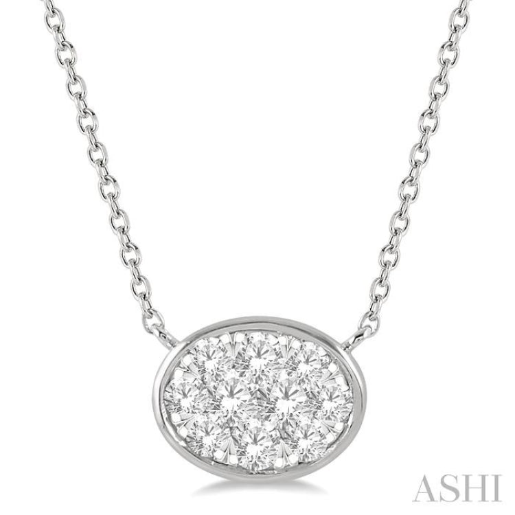 1/3 ctw Oval Shape Lovebright Diamond Pendant With Chain in 14K White Gold