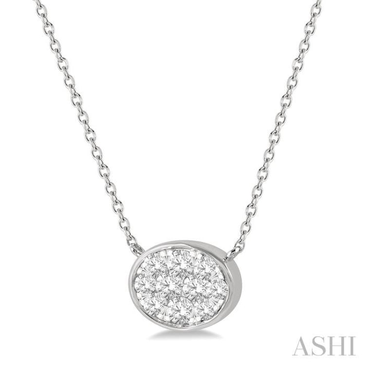 1/3 ctw Oval Shape Lovebright Diamond Pendant With Chain in 14K White Gold