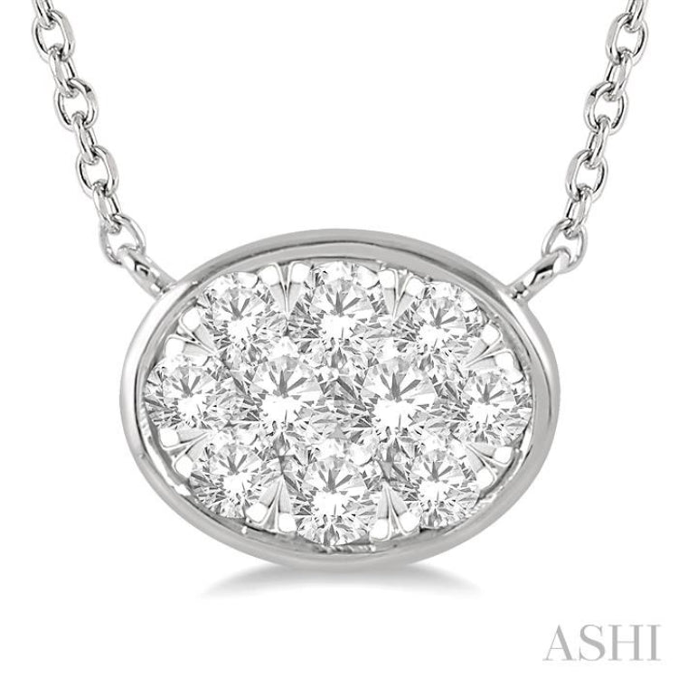 1/3 ctw Oval Shape Lovebright Diamond Pendant With Chain in 14K White Gold