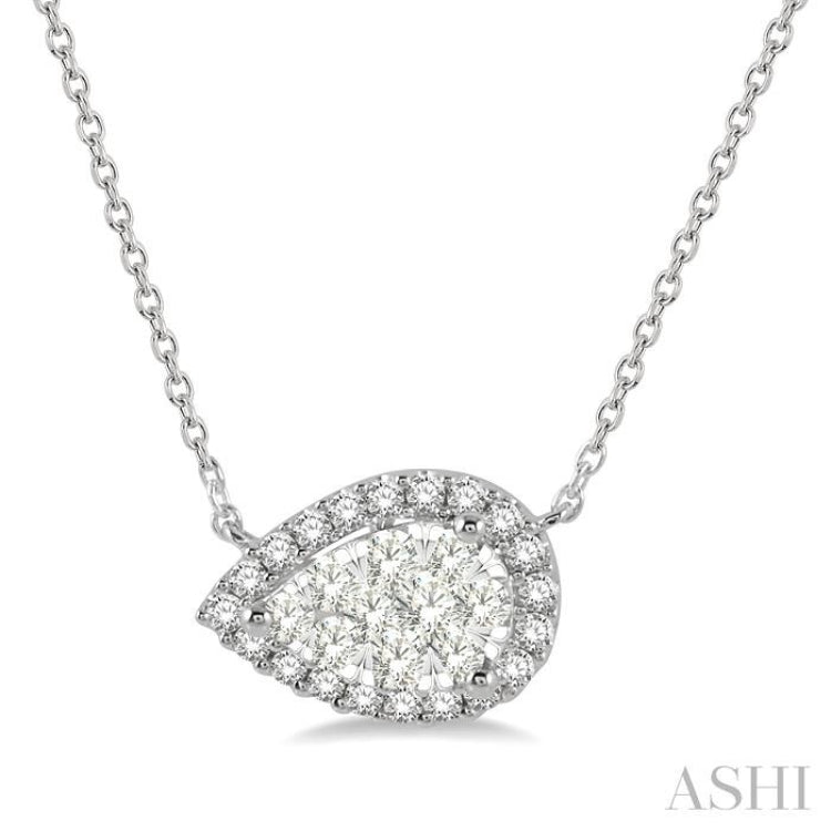 1/3 Ctw Pear Shape Round Cut Diamond Lovebright Pendant With Chain in 14K White Gold