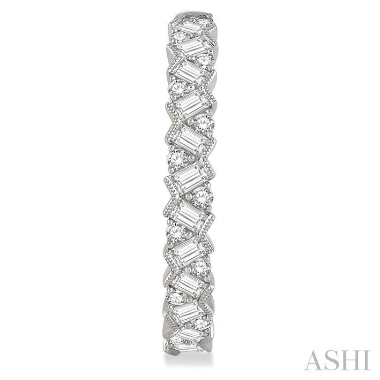 2 Ctw Zigzag Baguette and Round Cut Diamond Hoop Earrings in 14K White Gold