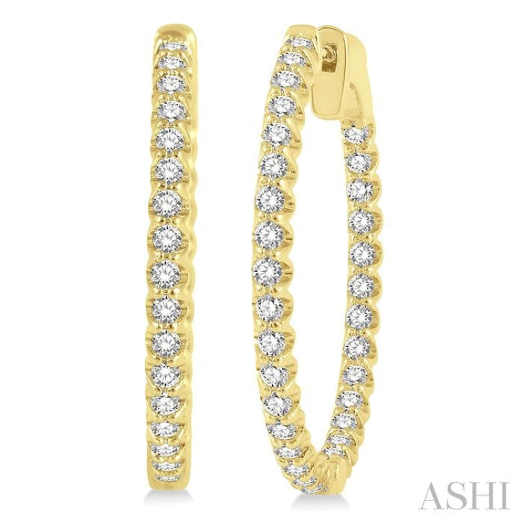 1.00 ctw Inside-Out Round Cut Diamond Hoop Earrings in 14K Yellow Gold