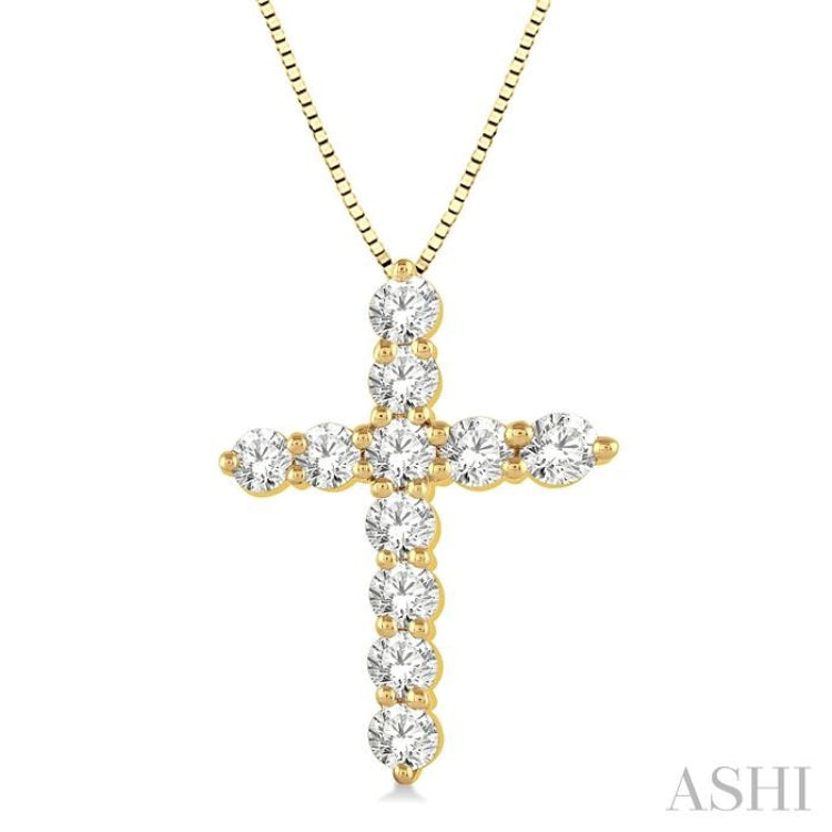 1 ctw Round Cut Diamond Cross Pendant in 14K Yellow Gold with Chain