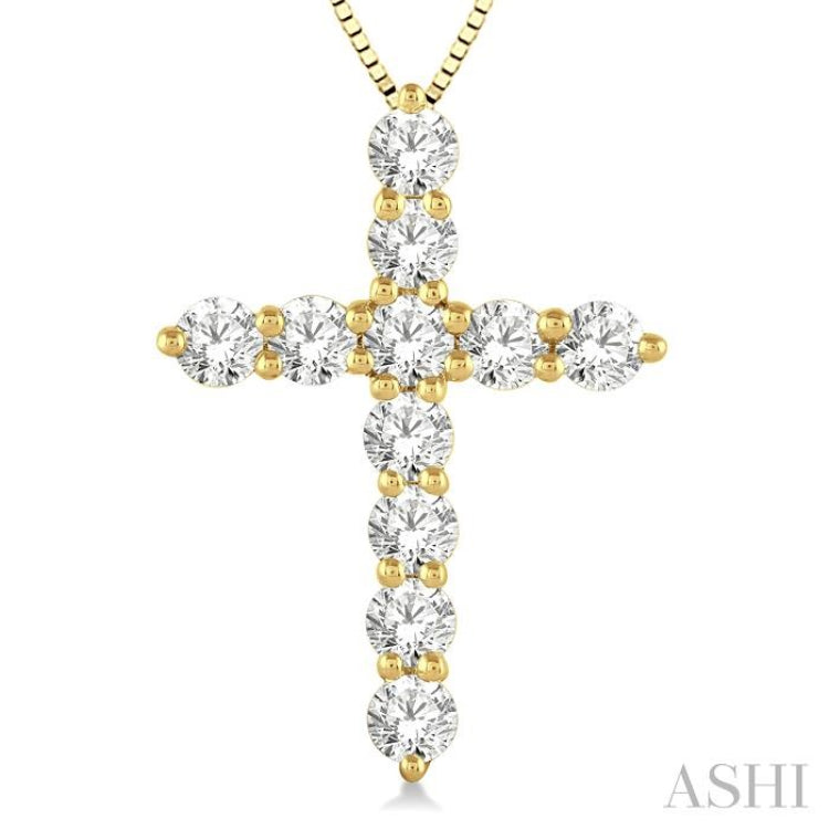 1 ctw Round Cut Diamond Cross Pendant in 14K Yellow Gold with Chain