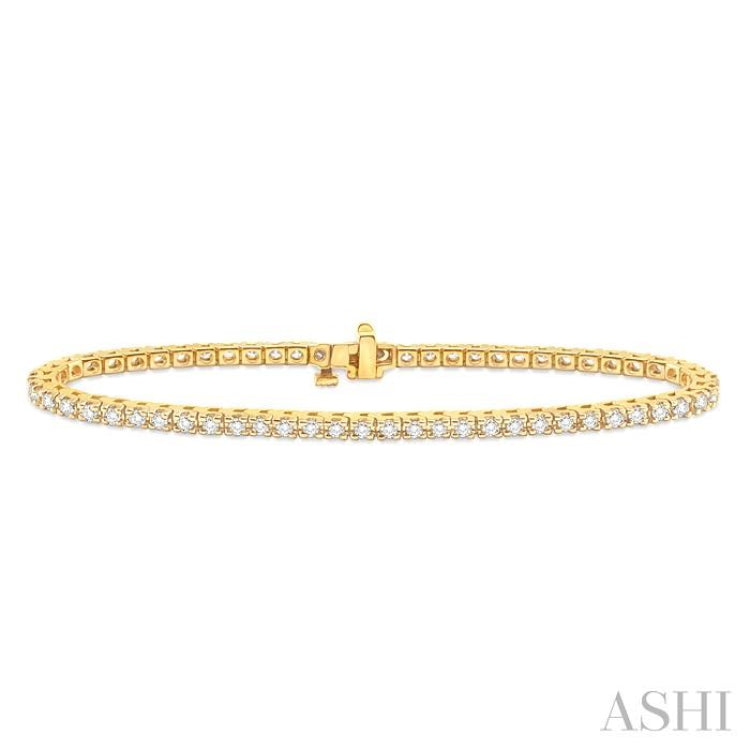 2 ctw Square Shape Round Cut Diamond Tennis Bracelet in 14K Yellow Gold