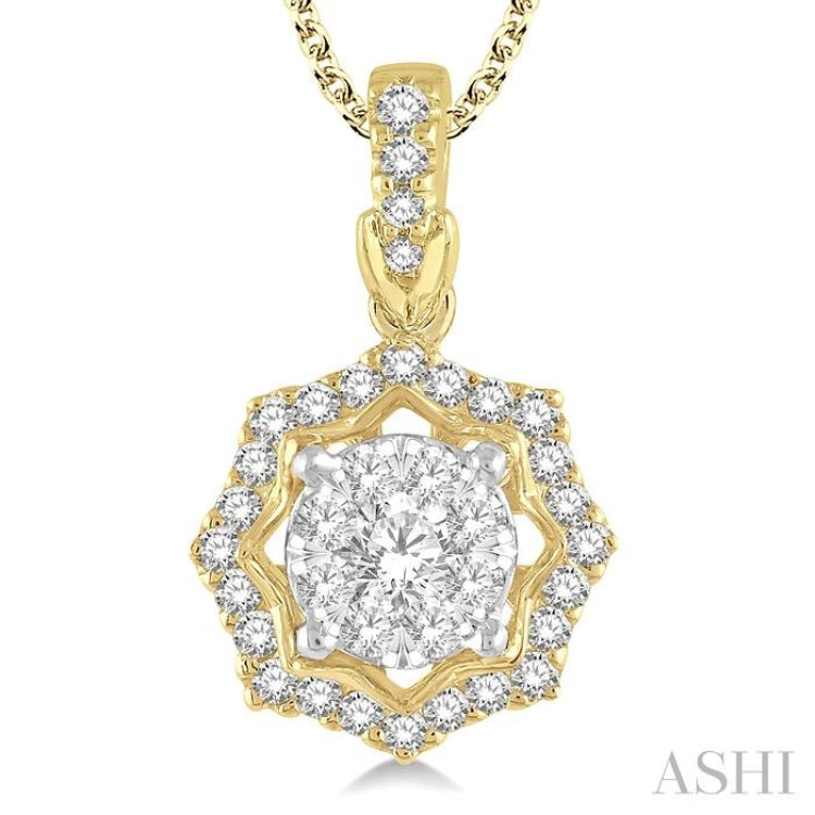 1/3 Ctw Star Lattice Lovebright Round Cut Diamond Pendant With Chain in 14K Yellow and White Gold