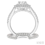 1 1/2 ctw Diamond Wedding Set With 1 1/3 ctw Twin Halo 3/4 ctw Round Cut Center Stone Engagement Ring and 1/4 ctw Wedding Band in 14K White Gold