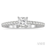 1/2 ctw Round Cut Diamond Engagement Ring With 1/4 ctw Princess Cut Center Stone in 14K White Gold