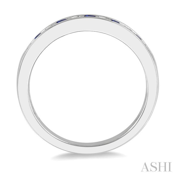 2 MM Sapphire and 1/5 Ctw Round Cut Diamond Precious Wedding Band in 14K White Gold