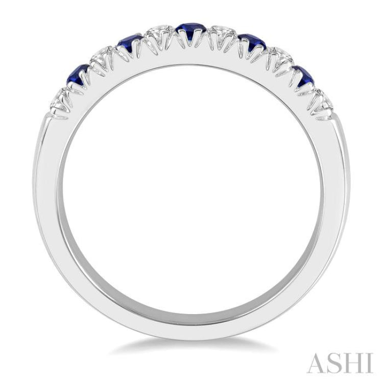 2 MM Sapphire and 1/5 Ctw Round Cut Diamond Precious Wedding Band in 14K White Gold