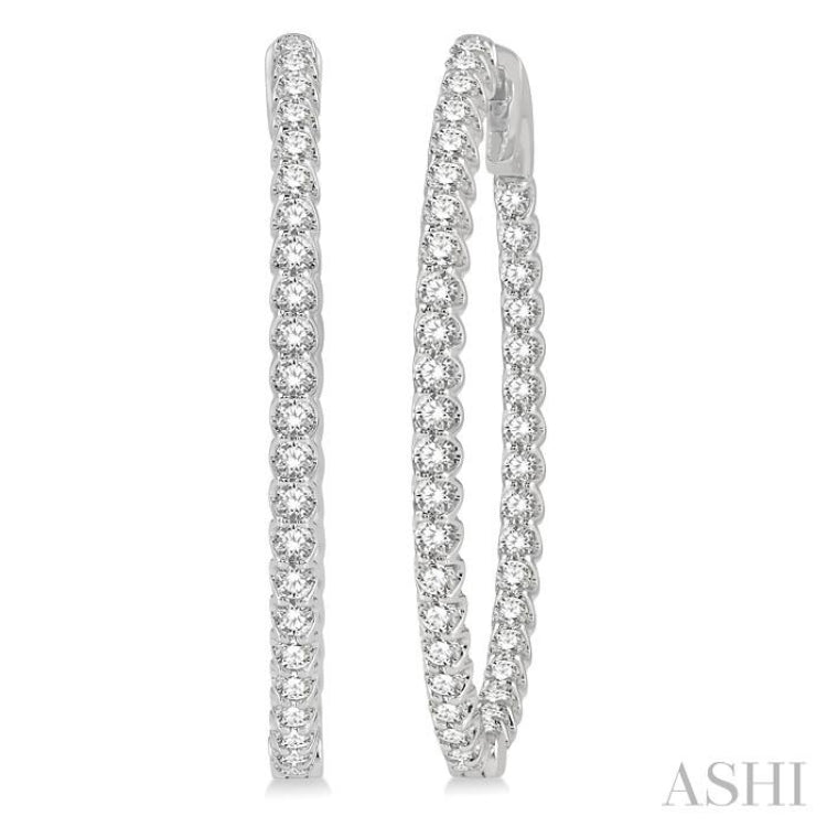 1 1/2 ctw Inside-Out Round Cut Diamond Oval Shape Hoop Earrings in 14K White Gold
