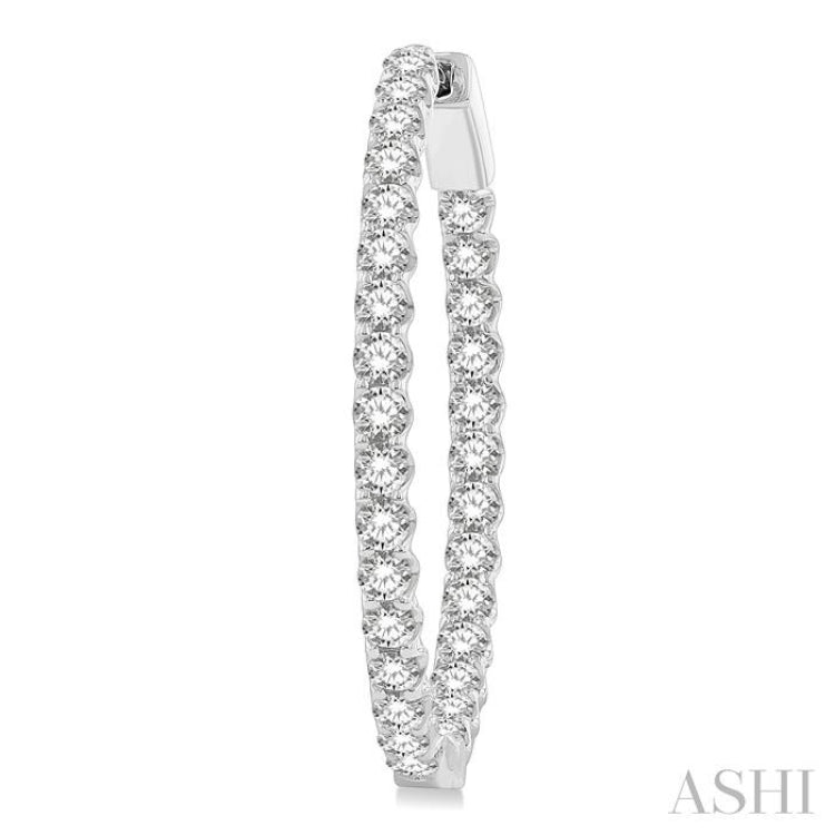 3 ctw Inside-Out Round Cut Diamond Oval Shape Hoop Earrings in 14K White Gold