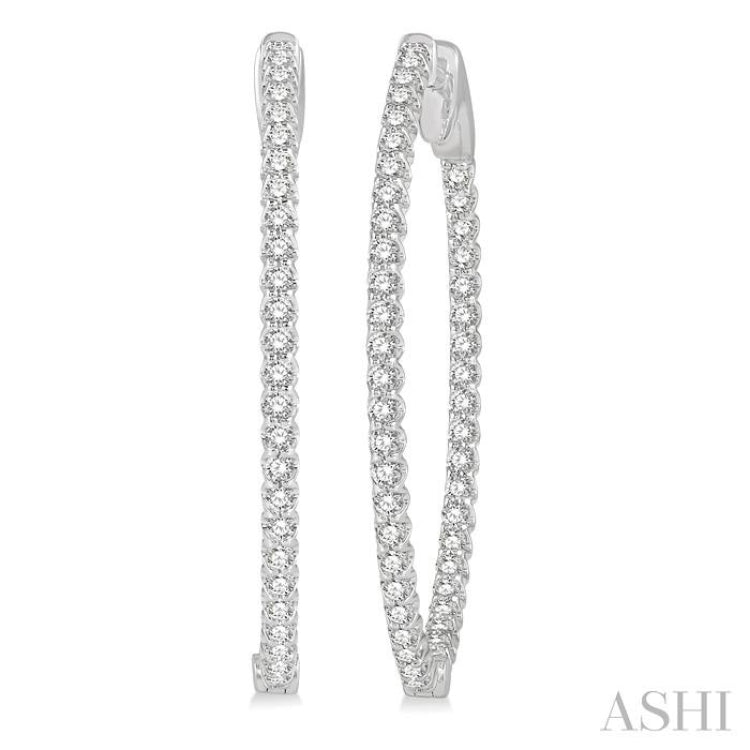 1 ctw Inside-Out Round Cut Diamond Oval Shape Hoop Earrings in 14K White Gold