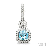 6mm Cushion Cut Aquamarine and 1/2 Ctw Round Cut Diamond Earrings in 14K White Gold