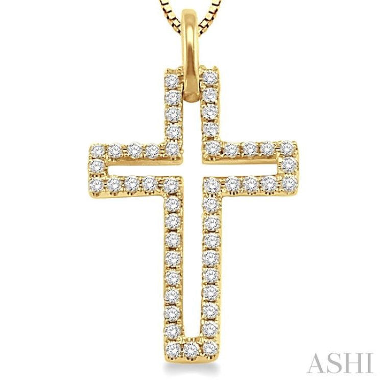 1/4 ctw Round Cut Diamond Cross Pendant in 10K Yellow Gold with Chain