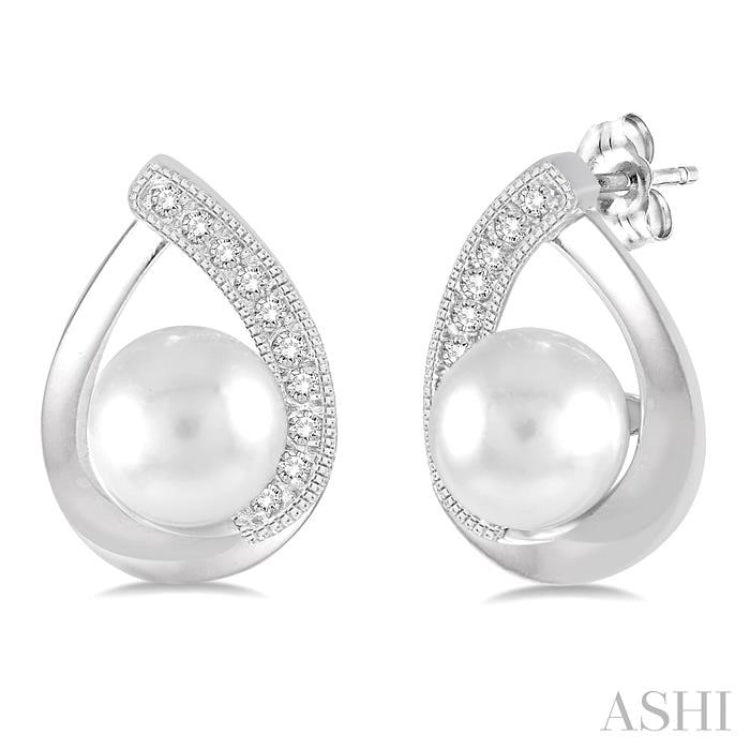 6x6 MM Cultured Pearls and 1/10 ctw Single Cut Diamond Earrings in Sterling Silver
