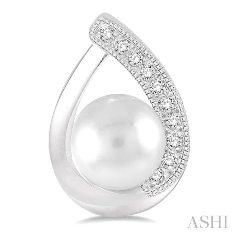6x6 MM Cultured Pearls and 1/10 ctw Single Cut Diamond Earrings in Sterling Silver