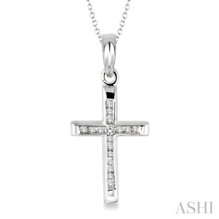 1/10 ctw Round Cut Diamond Channel Cross Pendant in Sterling Silver with Chain