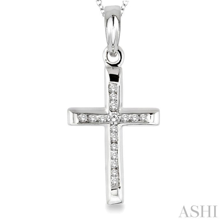 1/10 ctw Round Cut Diamond Channel Cross Pendant in Sterling Silver with Chain