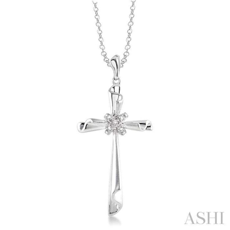 1/20 ctw Single Cut Diamond Cross Pendant in Sterling Silver with Chain