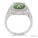 10x10 mm Cushion Cut Green Amethyst and 1/20 ctw Single Cut Diamond Ring in Sterling Silver