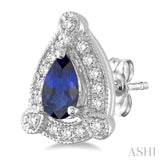 5x3 mm Pear Shape Sapphire and 1/6 Ctw Round Cut Diamond Earrings in 14K White Gold