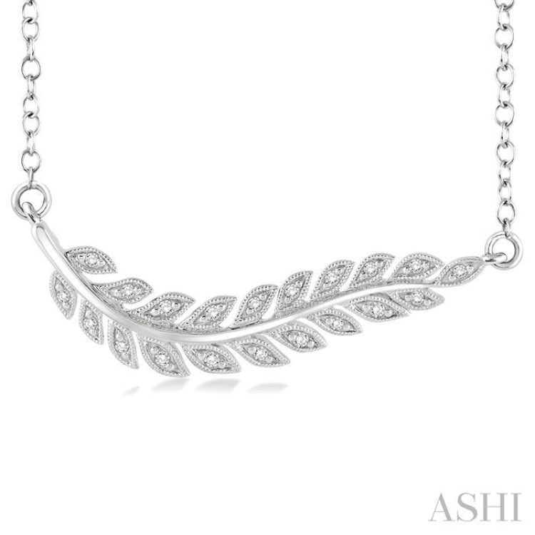1/10 ctw Round Cut Diamond Leaf Pendant in Sterling Silver with Chain