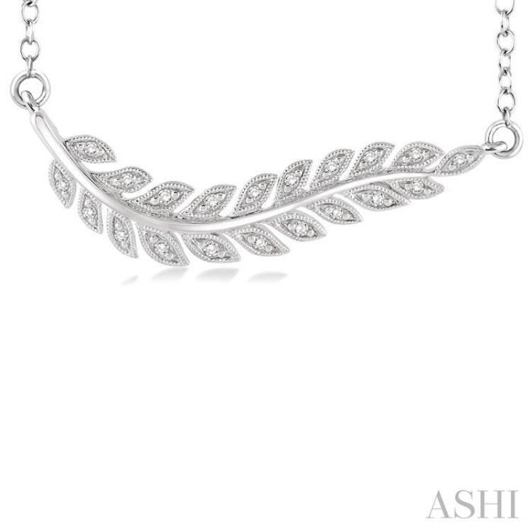 1/10 ctw Round Cut Diamond Leaf Pendant in Sterling Silver with Chain