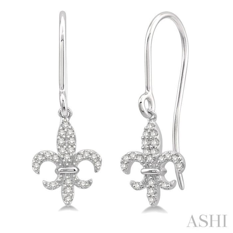 1/8 ctw Fleur De Lis Round Cut Diamond Earrings in 10K White Gold