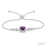 1/20 Ctw Cushion Cut 10x10mm Amethyst Round Cut Diamond Sterling Silver Lariat Bracelet