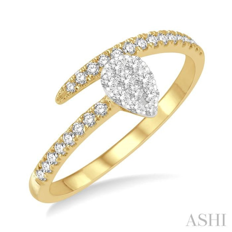1/4 Ctw Open-End Pear Mount Lovebright Round Cut Diamond Ladies Ring in 14K Yellow and White Gold