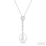 1/5 ctw Hanging Round Cut Diamond and 12x10MM Pearl Drop Lovebright Pendant With Chain in 14K White Gold